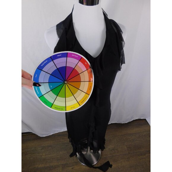 Black Sheer Ruffle High Low Halter Dress Glam Witch L - Picture 10 of 13